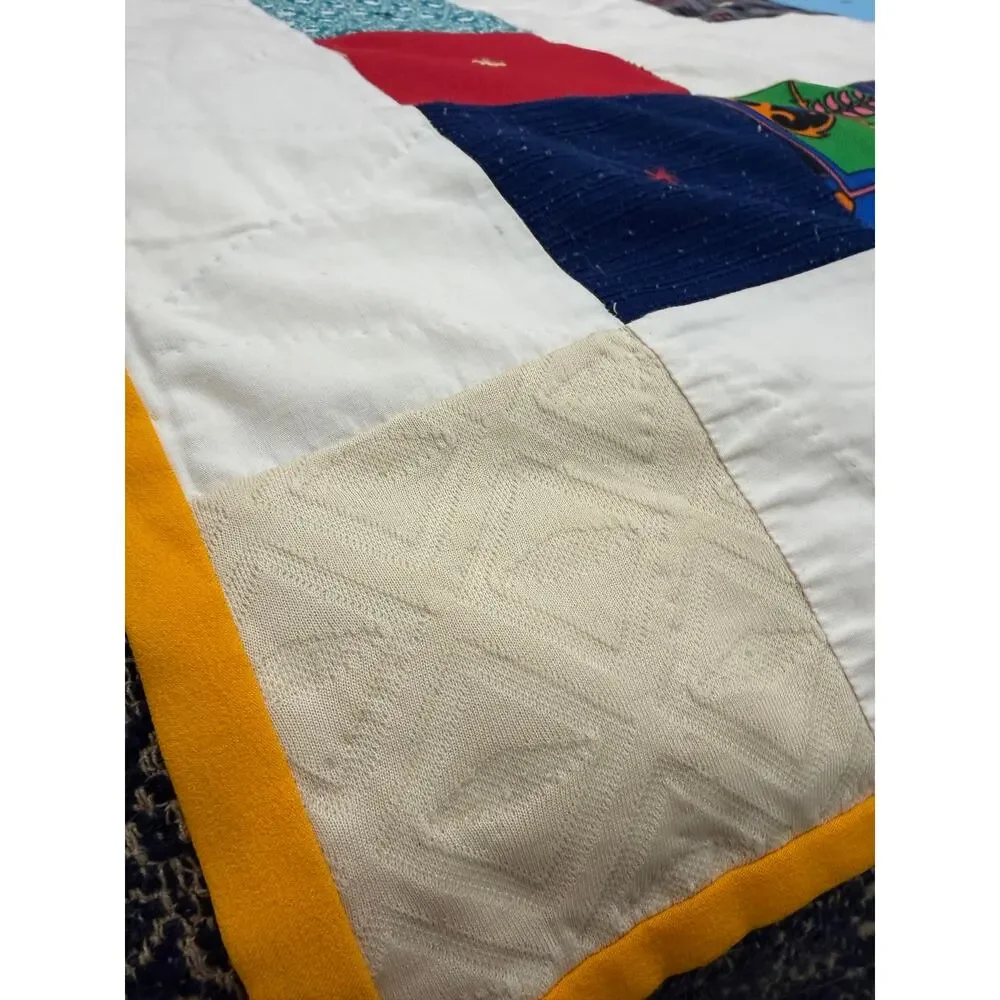 Vintage Handmade Folk Art Patchwork Quilt Hand Quilted Memory Quilt 68x84
